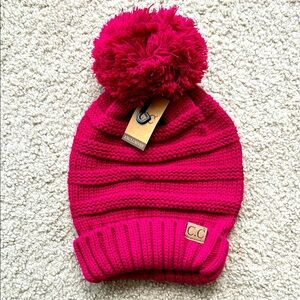 C.C Hot Pink Oversized Knit Pom-Pom Beanie - Women’s